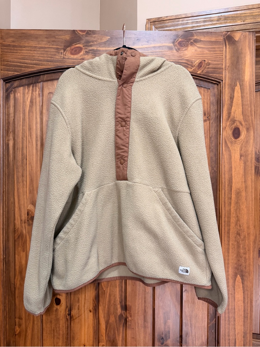 The North Face Mens Beige Fleece Pullover with Brown Trim